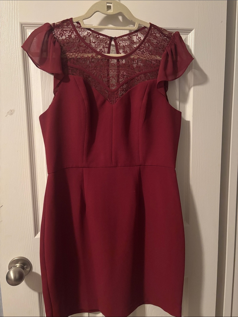 BCBGeneration Lace Yoke Sheath Dress - Burgundy